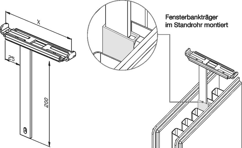 Universal-Fensterbanktraeger Wemefa 150-250mm f.mehrreihige Plattenheizk. -  DOOOS
