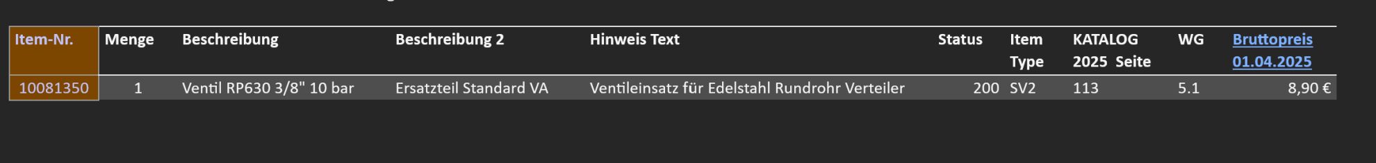 Ventil RP630 3/8" 10 bar