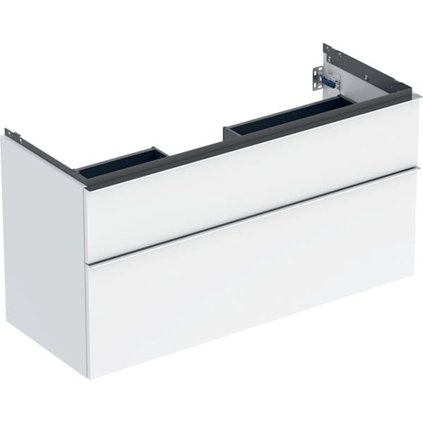 GE iCon Unterschrank für WT, 2 Schubl. 118,4x61,5x47,6cm, weiß hgl/Gr. chrom