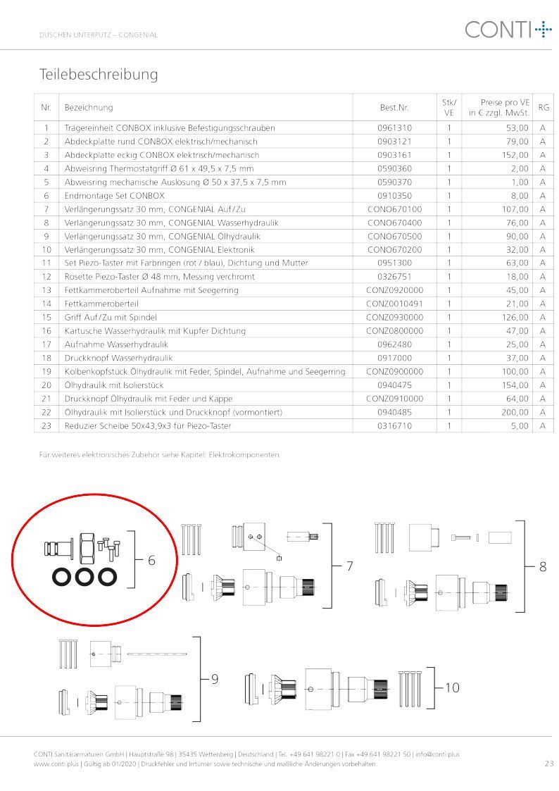 CONTI+ Endmontageset CONBOX satzteile PG A WG COZ
