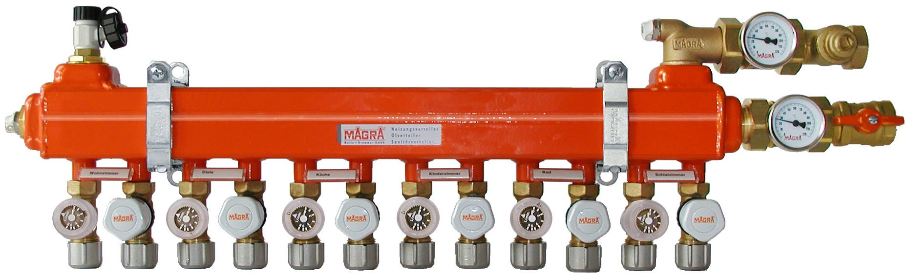 Magra Heizkreisverteiler 60/60 mit 3 HK MAGRA-Ventile/AV 23 SETTER Rondo o.ÜGV