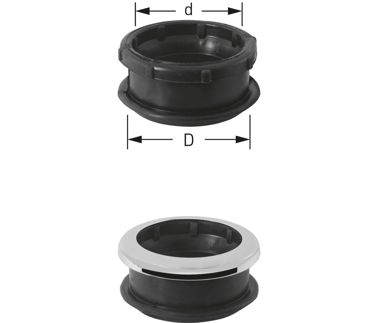 Spülrohrverbinder Gummi schwarz D=55mm mit Rosette verchromt Stedo
