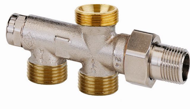 Heimeier Verteiler DUOLUX M24 x 1.5mm m.Absperrung, Rotguss vernickelt