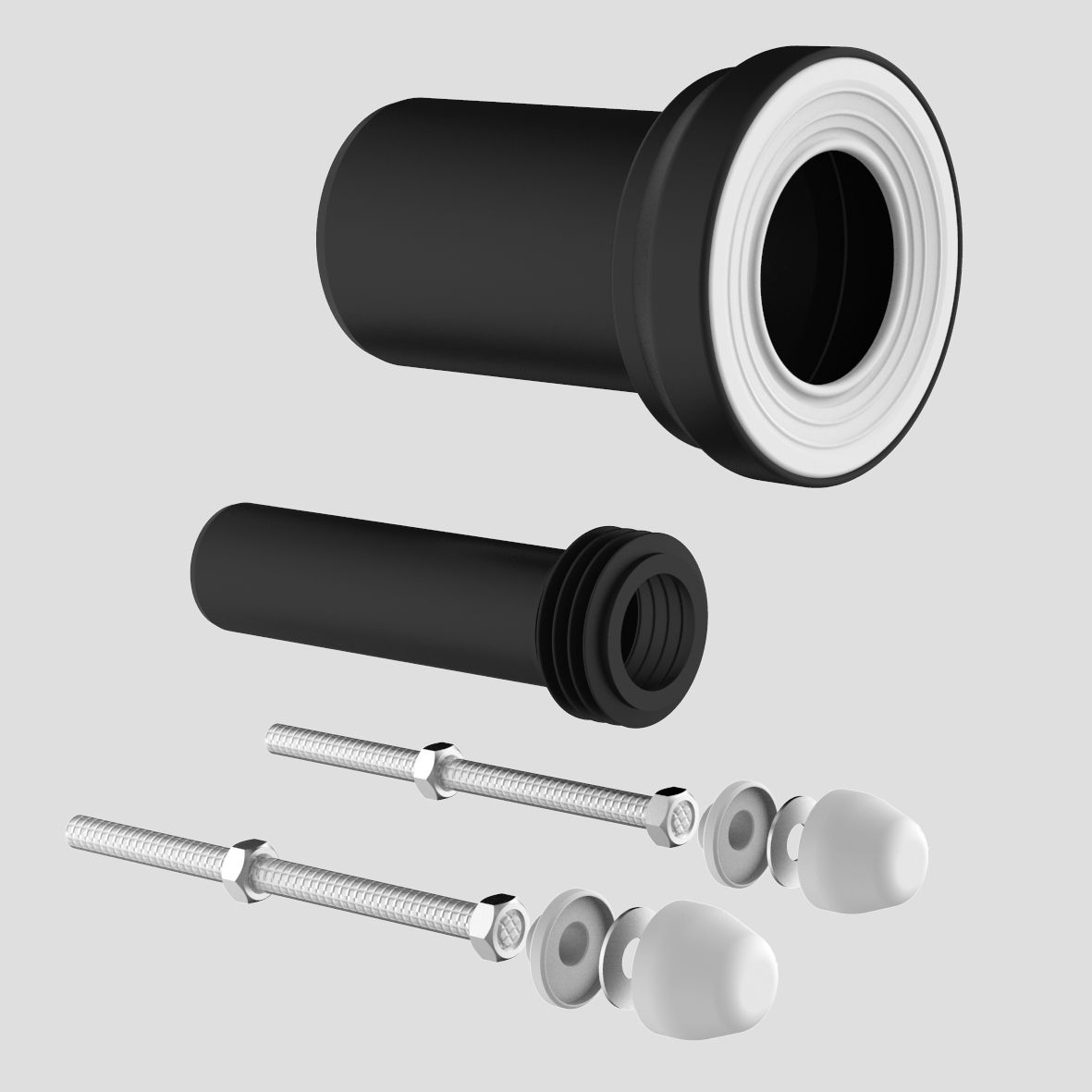 Wand-WC-Anschlussgarnitur PP d:90mm m.2 Deckkappen weiss u.Innenverbinder