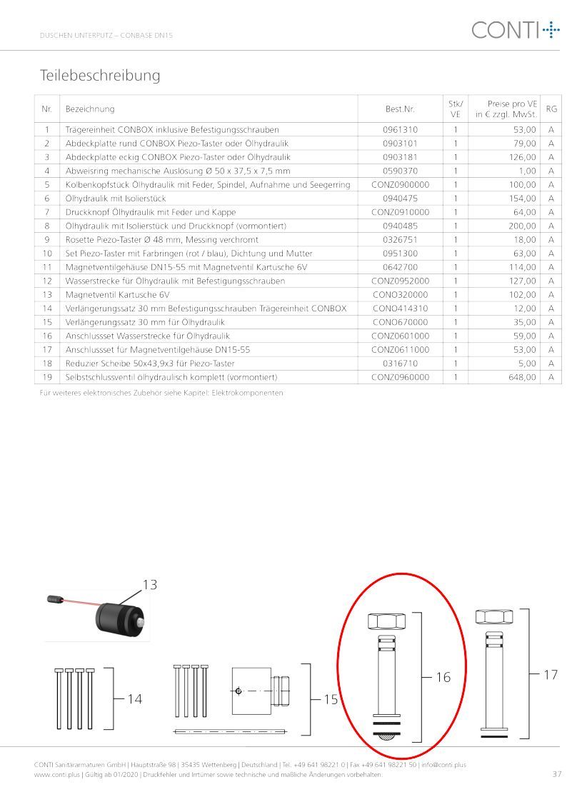 CONTI+ Anschlussset Wasserstrecke für Ölhydraulik