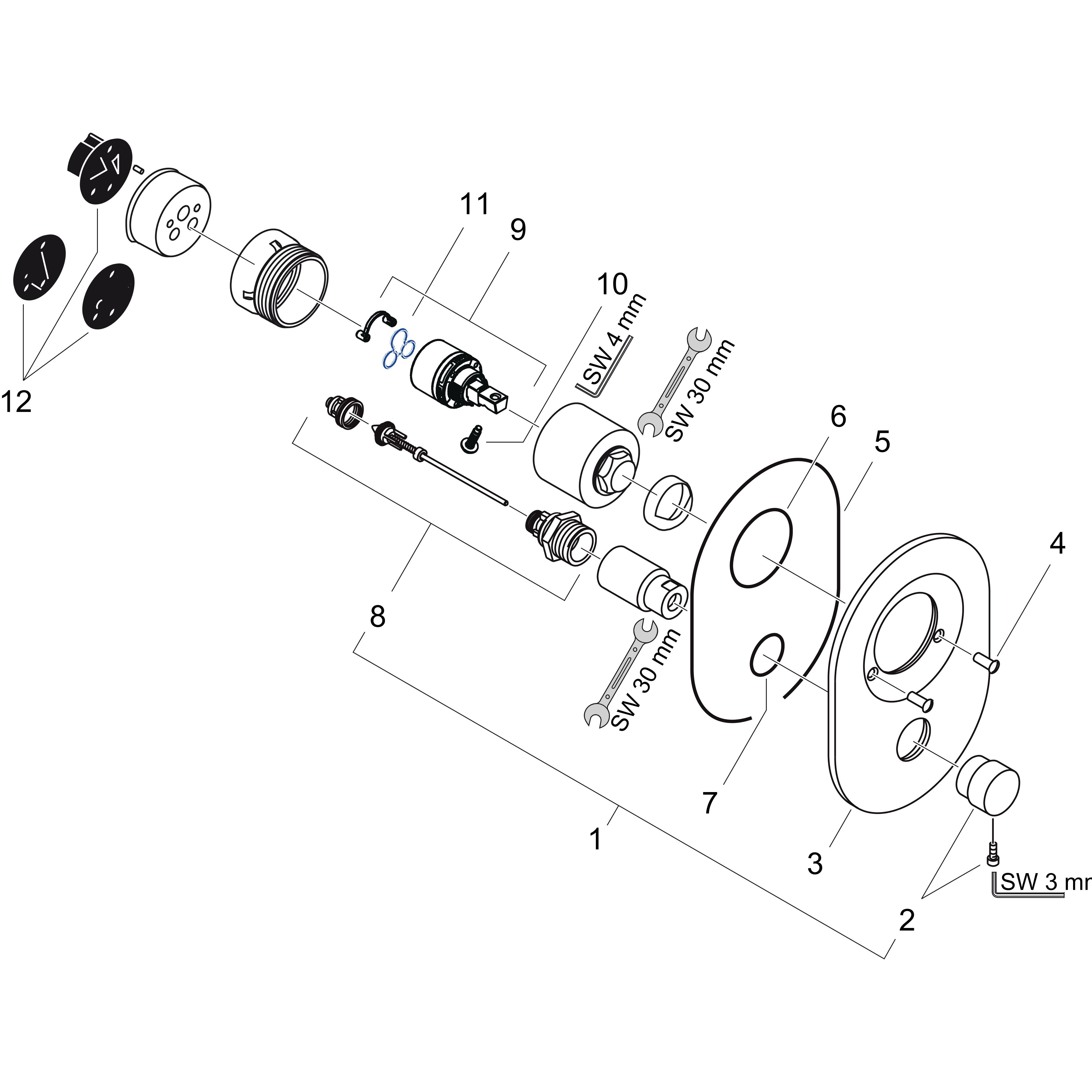 Hansgrohe Umrüstset Wannenmischer Unterputz Lochabstand 72mm chrom