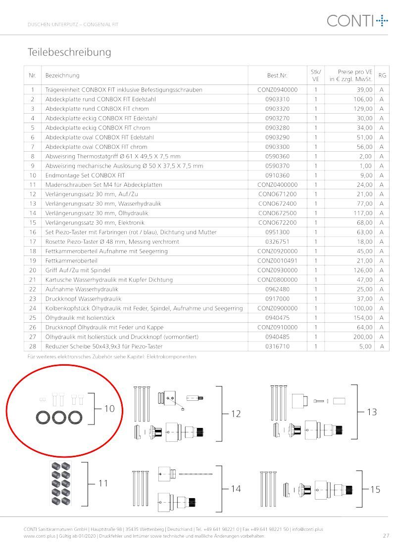 CONTI+ Endmontageset CONBOX FIT satzteile PG A WG COZ