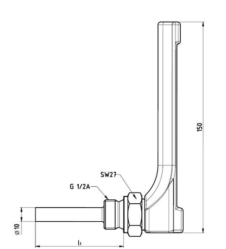 Maschinen-Thermometer 1/2x 160mm 90Grad Winkel Oberteil 150x36mm