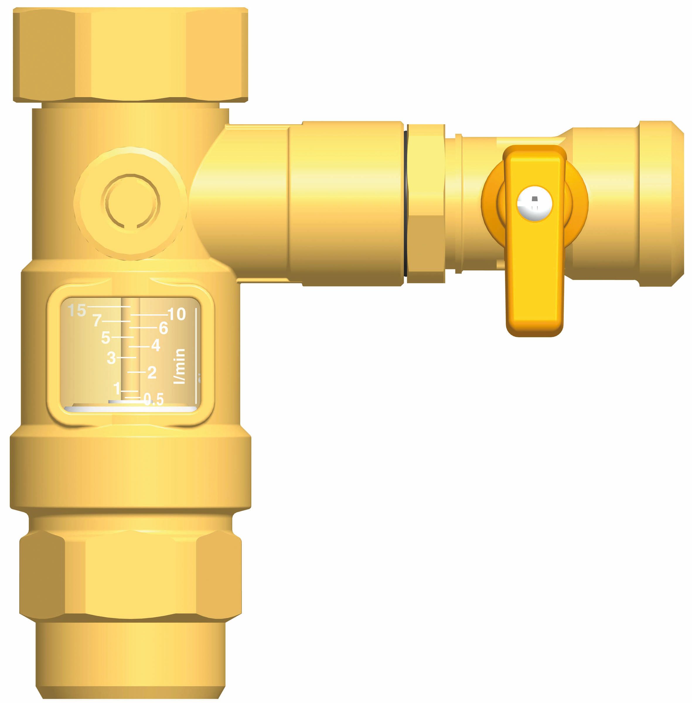 COSMO 2.0 Flowmeter 0,5-15 l/min, DN 20 3/4", 1" M x SR22, mit KFE-Hahn