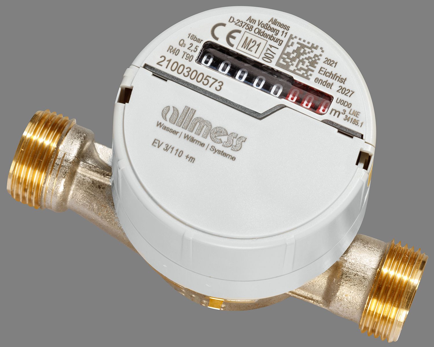 Allmess Wohnungswasserzähler Aufputz EV 3/110-V TU6 +m DN15 Q3=2,5